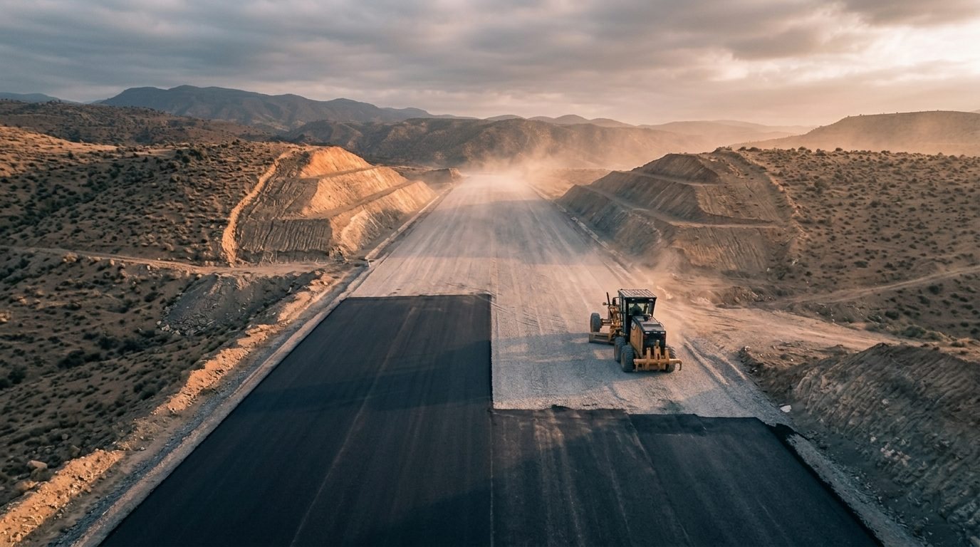 Engins de terrassement sur une plateforme routière