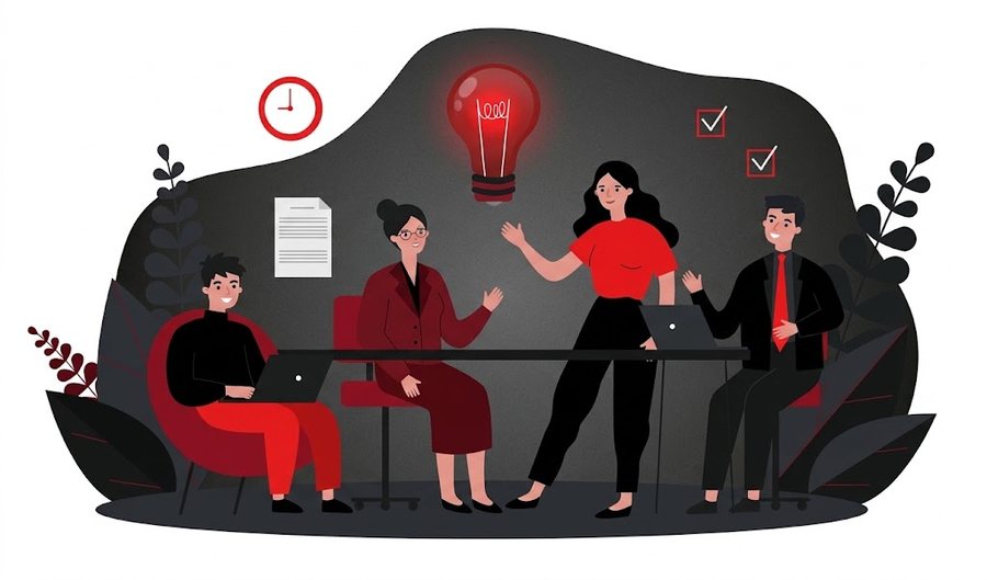 Illustration : équipe commerciale au travail